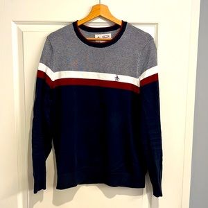 Original penguin crew sweater. Navy, red, white, grey/navy pattern
